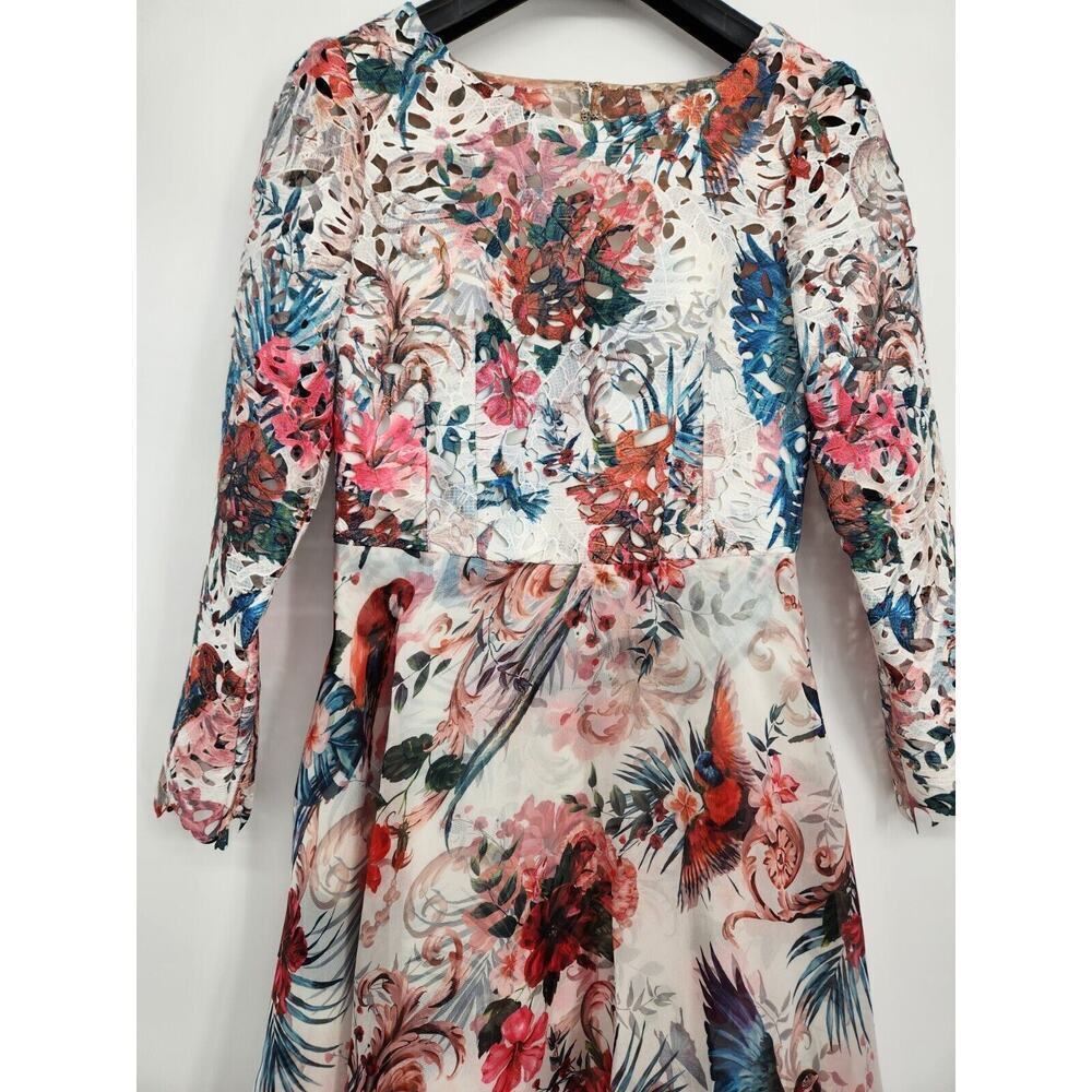 NWT Marchesa Notte Flared Floral Long-Sleeve Dress Size 8 #2N502 - Picture 4 of 14